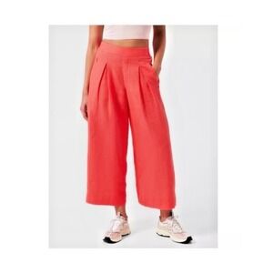 Athleta Cabo Linen Pleated Wide Leg Crop‎ Pants Red Coral 798591 Size 0 NWOT